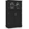 Black Bathroom Towel Linen Cabinet with Glass Doors and Storage Shelves
